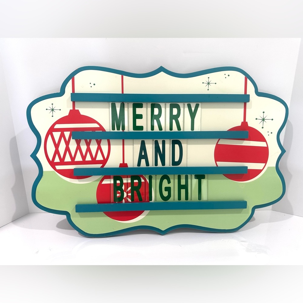 Allen & Roth MERRY AND BRIGHT Art Hanging Wall Sign Christmas Mid Century Modern